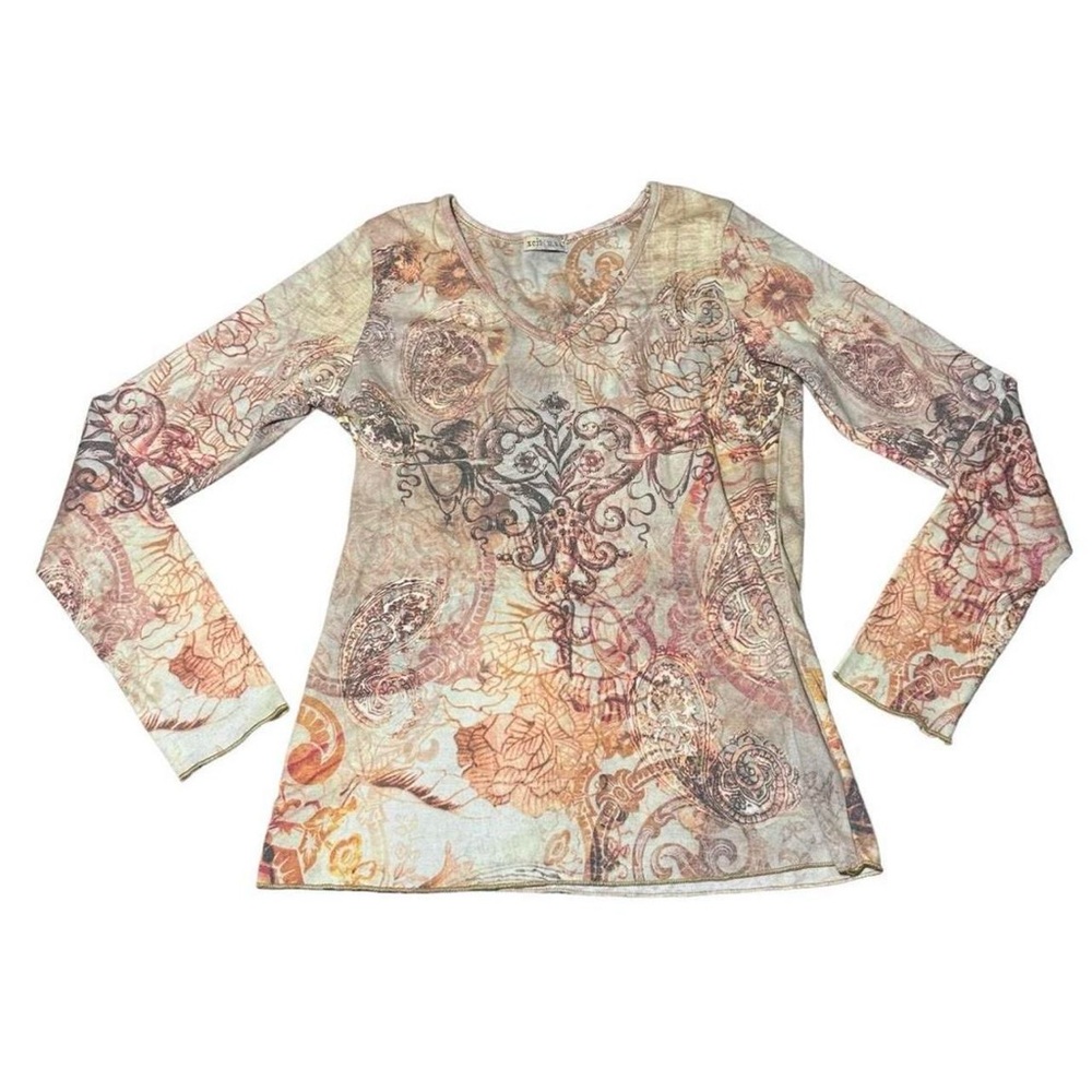 xcit usa y2k v-neck graphic boho style cyber grunge tee with rhinestones